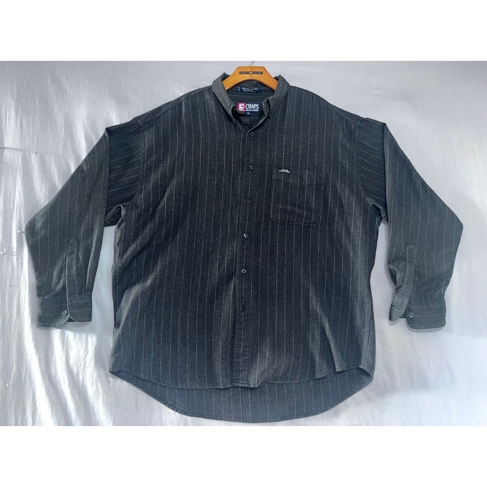Chaps Ralph Lauren Mens XL Gray Pinstripe Herringbone Long Sleeve Button Down